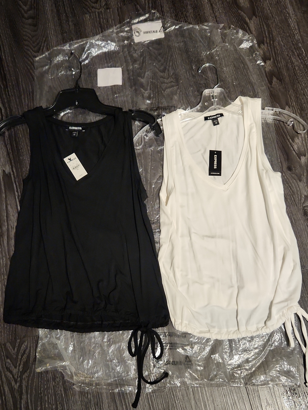 Express V-Neck Drawstring Tank Top - Black and White XS
